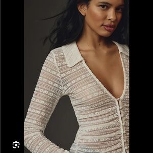 By Anthropologie Long Sleeve V Neck Floral Lace Top